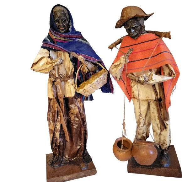 Mexican Folk Art 2 Cartonería 19" Figures Jalisco region Paper Mache man woman - Picture 1 of 11
